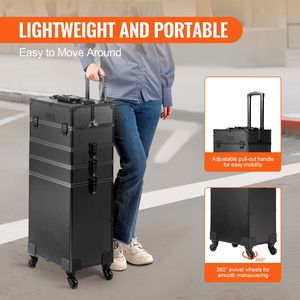 Trolley Professionale 5-in-1 Extra Large per Trucco, Valigia Cosmetica in Alluminio, Organizer da Viaggio, Borsa Pratica - Product Image 4