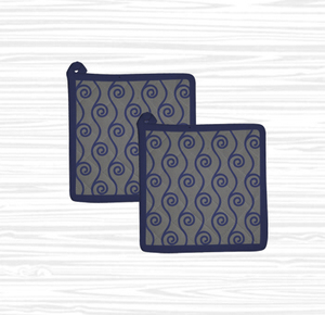 Modern Washable 100% Cotton Pot Holder Set with <b>Red</b> Diamond Pattern Blue Border Square Design <b>Kitchen</b> <b>Accessory</b> - Product Image 2