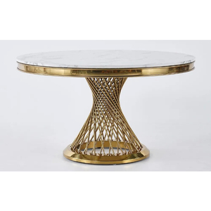 Table à manger rectangulaire moderne en marbre pour 4 personnes, durable, avec base en métal doré, design contemporain, meubles pour la maison - Product Image 4