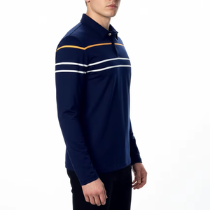 Polo a Rayas de Manga Larga para Hombre, Camiseta Casual con Cuello para Golf y Rugby, Top con Botones para Otoño e Invierno - Product Image 1