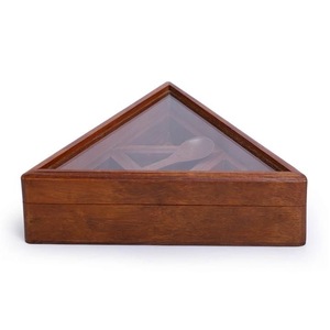Boîte à épices triangulaire en bois avec couvercle en verre et bocaux amovibles pour le rangement de la cuisine - Product Image 3