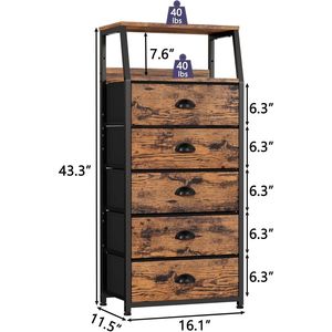 Commode verticale rustique marron avec 5 tiroirs, organiseur de vêtements en tissu pour chambre à coucher - Product Image 3