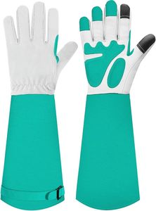 Guantes de jardinería para mujeres y hombres, guantes largos a prueba de espinas para podar rosas, de cuero de grano completo con palma reforzada. - Product Image 1