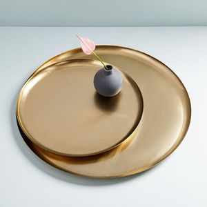 Plateau de service rond en laiton antique, décoratif, en métal, pour thé, café, en-cas, desserts, restaurant, hôtel, traiteur, événements - Product Image 2