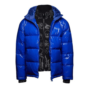 Thick Insulated Winter Coat <b>Man</b> <b>Jackets</b> Custom Grey Hooded Lightweight Wholesale Bubble Filled Quilted Polyester Logo Patch - Product Image 1