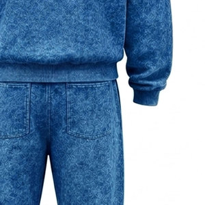 Conjunto Deportivo para Hombre, Azul, Lavado Ácido, 100% Algodón, 480 gsm, Alta Calidad, con Pedrería, Pantalones Largos con Cordón Ajustable, Ropa Casual - Product Image 4