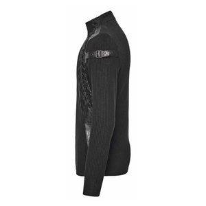 Customized <b>Men's</b> Gothic Black Long Sleeve Knit Top with Leather Splicing and Lacing Details Custom OEM ODM - Product Image 6