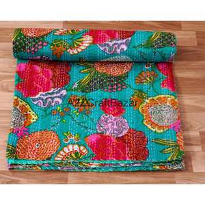 ผ้าห่มคันธาออร์แกนิคทำมือ สไตล์โบฮีเมียน สำหรับบ้าน/ออฟฟิศ ผลิตในอินเดีย เป็นมิตรกับสิ่งแวดล้อม ใช้ได้สองด้าน วินเทจ คุณภาพดีที่สุด - Product Image 4