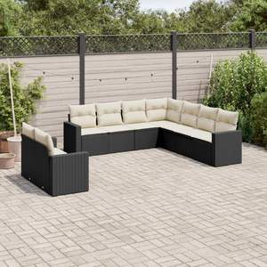 Ensemble de canapé de jardin à 9 places avec accoudoirs réglables, en rotin PE noir, meubles d'extérieur confortables - Product Image 1