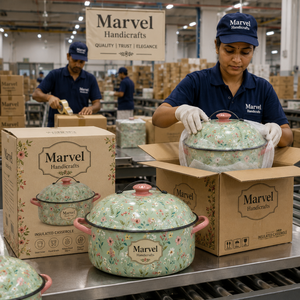 หม้อตุ๋นสแตนเลสหุ้มฉนวนลายดอกไม้ Marvel Handicrafts พร้อมฝาปิด ชามอุ่นอาหารพรีเมียมสำหรับเสิร์ฟในครัวและห้องรับประทานอาหาร - Product Image 4