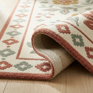 Tapis de salon rectangulaire tufté floral ivoire style bohème avec envers en latex antidérapant à poils moyens - Product Image 6