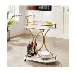 Carrito de Cócteles Dorado Mate Premium, Moderno, Tipo Cápsula, con Plataformas y Ruedas de Imitación Mármol - Product Image 1