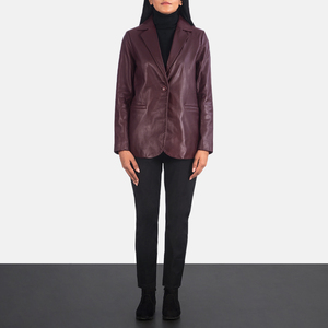 Women's Autumn/Winter Waterproof Woven PU Motorcycle Jacket Short <b>Blazer</b>-style with Button-Up Collar Solid Color - Product Image 3