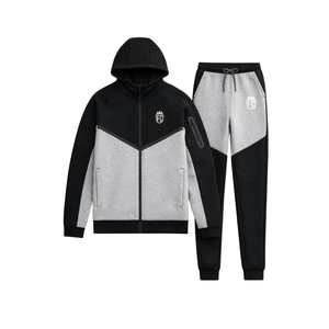 Conjunto deportivo unisex gris y negro de invierno, talla grande, con forro polar, con logotipo personalizado, ropa de moda urbana para hombres adultos. - Product Image 1