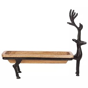 Plateau de service rustique en bois en forme de cerf, plateau décoratif pour collations en forme de renne, centre de table de Noël - Product Image 1