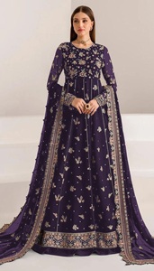 Costume Anarkali semi-cousu en faux gorette brodé de sequins pour les fêtes de Diwali et les mariages - Style moderne - Product Image 5