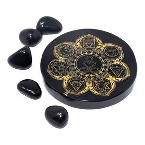 2024 artisanat en pierre semi-précieuse Yantra gravé sous-verre sur agate noire sculpté support de café de Style amour pour la décoration intérieure grossiste - Product Image 4