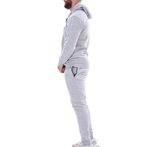 Men's Gray Full-<b>Zip</b> <b>Hooded</b> Tracksuit Set Solid Color Cotton Casual Jogging Suit With Side Pockets Autumn Wear - Product Image 6