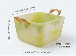 Bol carré en résine avec poignées en résine, vert et jaune tie-dye, sans danger pour les aliments, lavage à la main uniquement, ustensile - Product Image 4