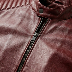 Blouson en cuir matelassé bordeaux personnalisé pour homme, coupe ajustée, style motard, en peau de mouton souple, vêtements d'extérieur, fournisseur en gros - Product Image 6