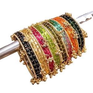 Bracelet Churiyan en verre doré poli multicolore, ensemble de bracelets de mariée, bijoux pour fête de mariage - Product Image 3