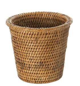 Cesta de mimbre natural tejida a mano, redonda, con borde enrollado, para plantas de interior y exterior, de Vietnam. - Product Image 1
