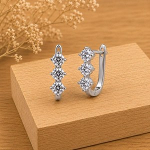 DEF Color VS VVS Clarity IGI Certificate Moissanite <b>Three</b> Stone Round Lab Created Diamond Heggie Earrings 10K 14K 18K Solid Gold - Product Image 2