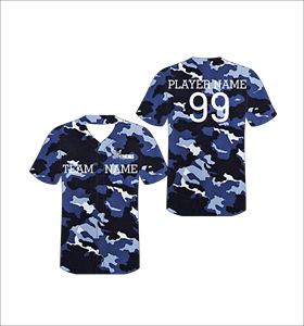 Maillot de baseball personnalisé sublimé, bleu marine, imprimé camouflage, entièrement boutonné, uniforme d'équipe, léger, respirant, vêtements de sport - Product Image 1