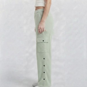 Women's Light Green <b>Cargo</b> Sweatpants Mid Waist Elastic Loose Fit Full Length Polyester/Cotton Fleece Casual Autumn Wear <b>Wide</b> <b>Leg</b> - Product Image 6