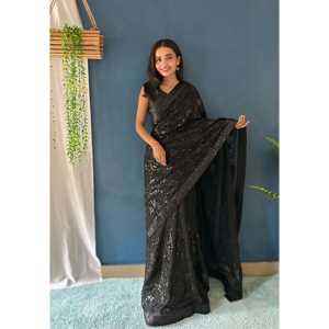 Sari pour femmes de créateur pour les fêtes Ensemble de broderie à sequins - Product Image 4