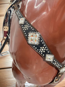 Ensemble de harnais western en nylon argenté pour cheval, avec têtière, collier de poitrée et rênes, double épaisseur, équipement équestre durable et réglable - Product Image 4