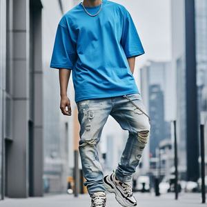 Vente en gros, logo de votre marque personnalisé, T-shirt 100% coton pour homme, T-shirt uni décontracté 100% coton pour homme, coupe ample - Product Image 2