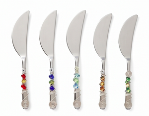 Butter and Cheese Knives Silverware Cutlery Flatware Set With Stylish Colourful <b>Beaded</b> Handle Ideal For Catering And Events Use - Product Image 2