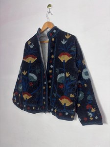 Floral Print Cotton Velvet Breathable Quick Dry Stand Collar Ethnic Winter <b>Kimono</b> Robe Soft Handmade Nightwear <b>Jacket</b> Wholesale - Product Image 3