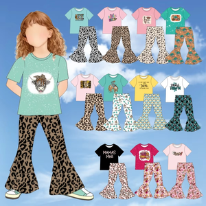 Toddler Girls 2 Pcs Short Sleeve Shirt with Ruffle <b>Bell</b> Pants Clothing Set Summer Kids Children Outfits Boutique Kids Clothes - Product Image 1