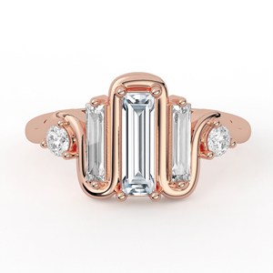 Anillo de Oro Amarillo de 14K y 18K con Diamante Cultivado en Laboratorio, Corte Baguette, Centro con Cinta Ondulada, Múltiples Piedras, Diseño Geométrico Mixto, Joyería Fina - Product Image 2