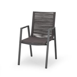 Set di 2 Sedie da Pranzo Moderne per Esterni, Grigio e Grigio Scuro, con Seduta in Alluminio e Corda - Product Image 6