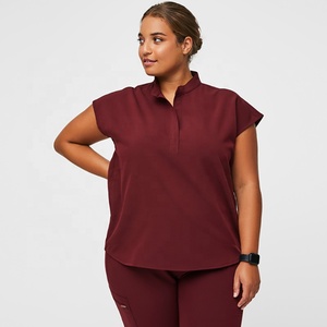 Ensemble de blouses médicales pour femmes, couleur bordeaux, en coton et polyester tricoté, uniformes d'hôpital, pantalon et haut avec logo personnalisé - Product Image 3