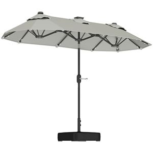 Ombrellone da Esterno a Doppia Faccia con Luci Solari e Base, Raggio 3m, per Tavolo da Pranzo, Grigio, con Pulsante di Inclinazione per Giardino e Cortile - Product Image 1