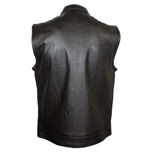 Chaleco de Cuero Genuino Negro para Motociclistas, Diseño Clásico con Cierre de Broches, OEM Disponible - Product Image 2