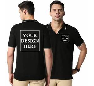 T-shirt polo surdimensionné noir uni, conçu sur mesure avec le meilleur tissu, respectueux de l'environnement, pour homme. - Product Image 2