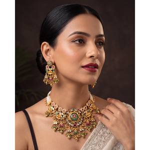Ahilya Heritage Gold Plated Bridal Wedding Necklace and Earring Set for Women Casual - Product Image 1