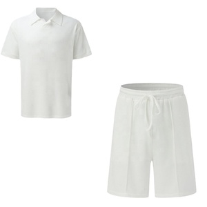 Polos de manga corta con cremallera informal de verano 2025 para hombre, conjuntos cortos de tela de gofres para otoño para chándal - Product Image 2