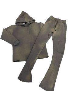 Ensemble de survêtement 2 pièces pour homme avec logo personnalisé, impression en relief, vêtements streetwear, pantalon évasé, sweat à capuche zippé intégral - Product Image 6