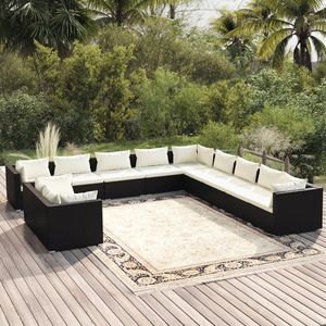 Grand ensemble de salon de jardin modulaire en rotin PE noir, meubles de patio - Product Image 1