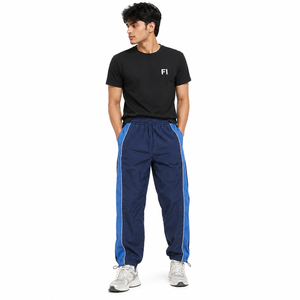 Custom Nylon Polyester Track men's pants Elastic Waist Drawstring Side Pocket Contrast Panel Casual Streetwear <b>Athletic</b> Bottoms - Product Image 6