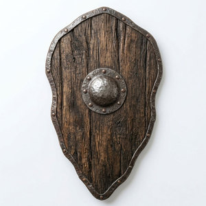 Escudo Vikingo Redondo de Madera, Pintado a Color Personalizado con Decoración Central, Artículo Decorativo Artesanal - Product Image 1