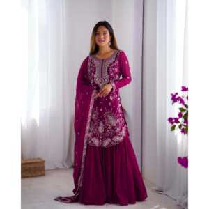 Ensemble haut-bas et dupatta fantaisie pour femmes SP, couleur bleu marine, pour les fêtes, taille L - Product Image 2