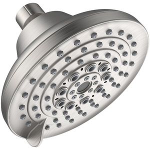 Soffione Doccia Fisso da 5 Pollici ad Alta Pressione con 6 Impostazioni di Spruzzo, Finitura Nichel Spazzolato, Regolabile e Anti-Intasamento, Accessorio per Cabina Doccia - Product Image 1