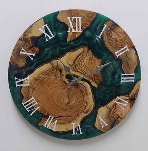 Handmade Designer Epoxy Resin Single Face Wall <b>Clock</b> Needle Display Quartz Movement Modern Design Wooden Frame <b>Battery</b> Powered - Product Image 1